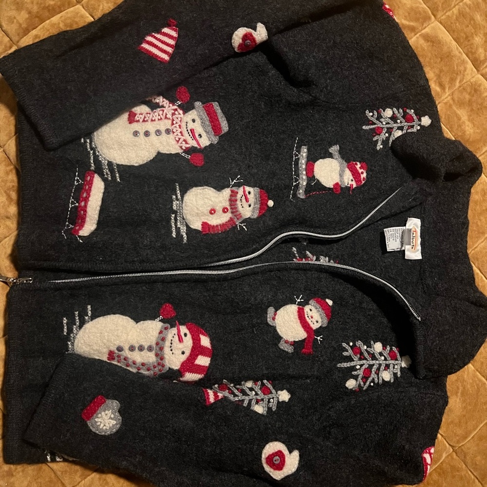 Talbots Charcoal Cardigan with Snowman Design